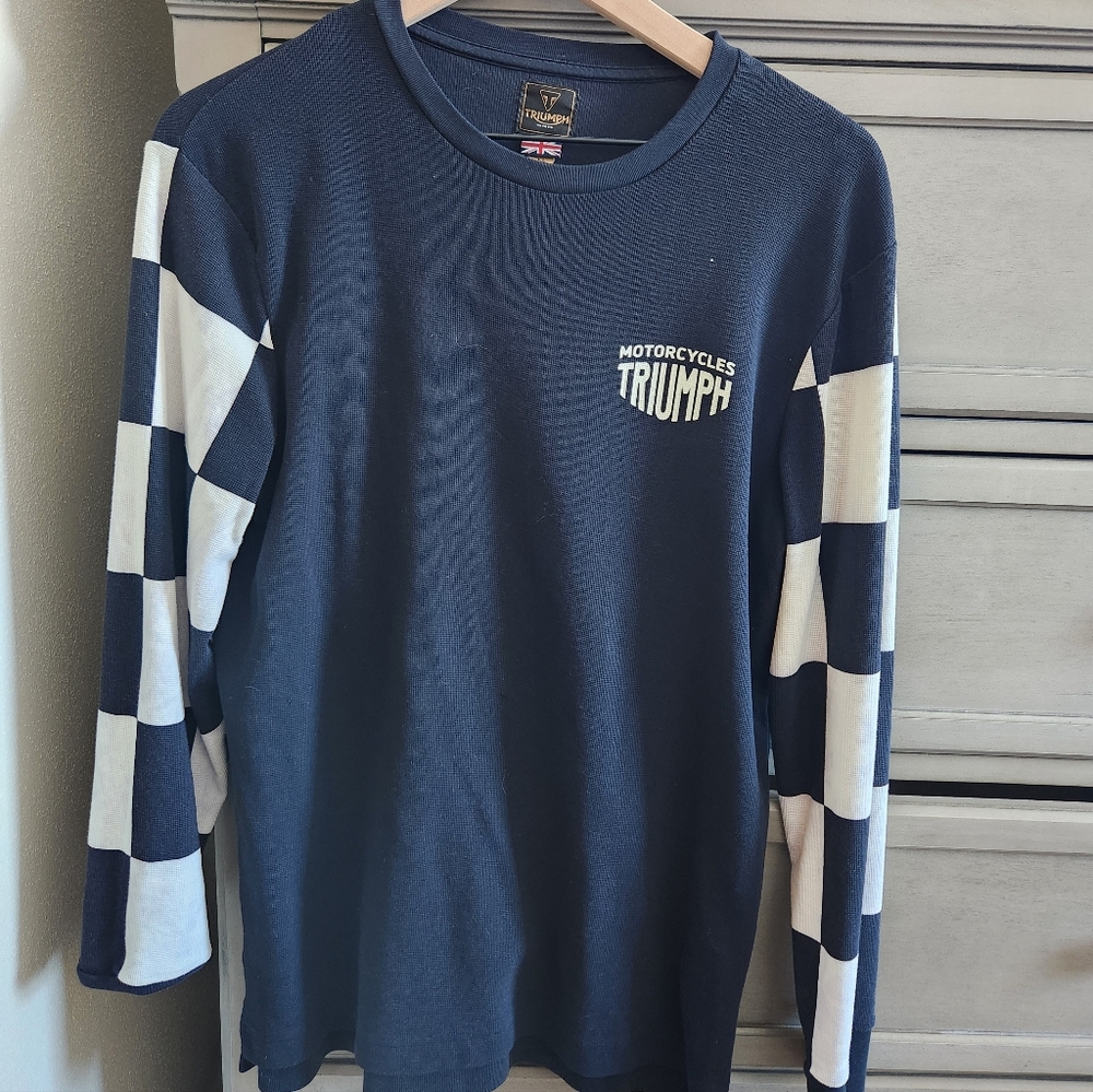 Triumph Motorcycle Navy and White Long Sleeve Shirt